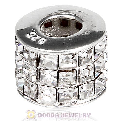 European Sterling Silver Tiles Beads with Crystal Austrian Crystal