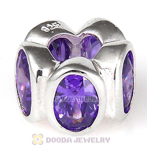 925 Sterling Silver European Style Beads with Purple Stone