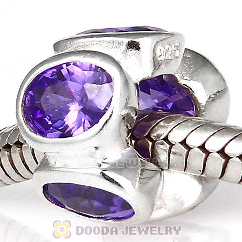 925 Sterling Silver European Style Beads with Purple Stone