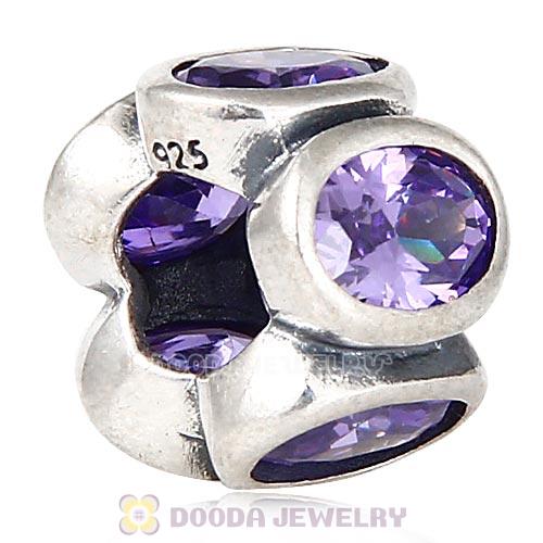 S925 Sterling Silver European Style Beads with purple Stone