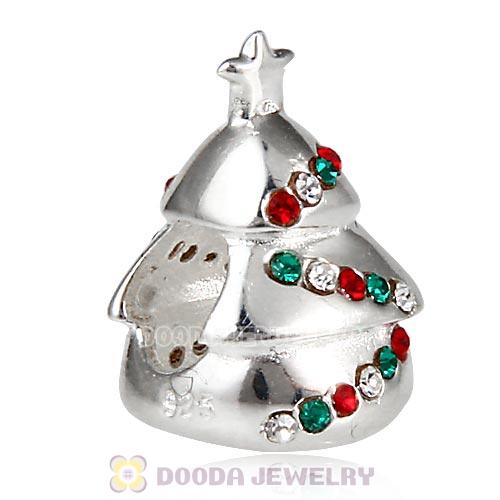 925 Sterling Silver Christmas tree Charm Beads with Crystal