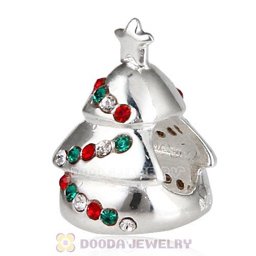 925 Sterling Silver Christmas tree Charm Beads with Crystal
