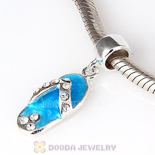 European Style Silver Beads Dangle Blue Slipper with Stone