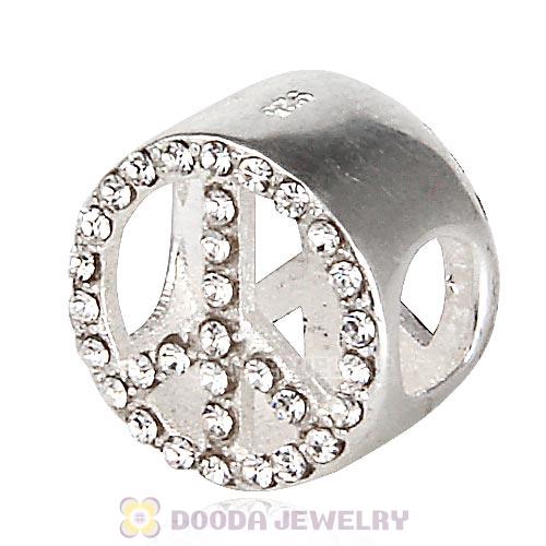 Sterling Silver Peace Button Beads with Crystal Austrian Crystal