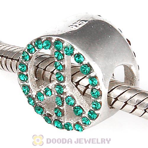 Sterling Silver Peace Button Beads with Emerald Austrian Crystal