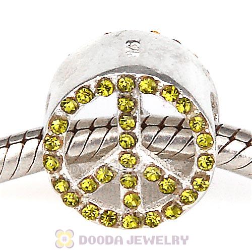 Sterling Silver Peace Button Beads with Olivine Austrian Crystal