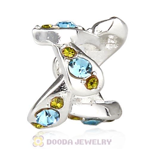 Sterling Silver Leaft Beads with Aquamarine Olivine Austrian Crystal