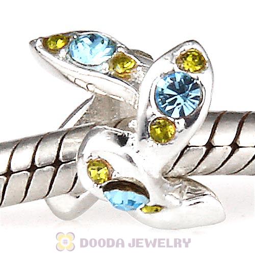 Sterling Silver Leaft Beads with Aquamarine Olivine Austrian Crystal
