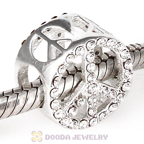 Sterling Silver Pave Peace Beads with Crystal Austrian Crystal