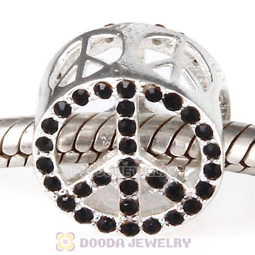 Sterling Silver Pave Peace Beads with Jet Austrian Crystal