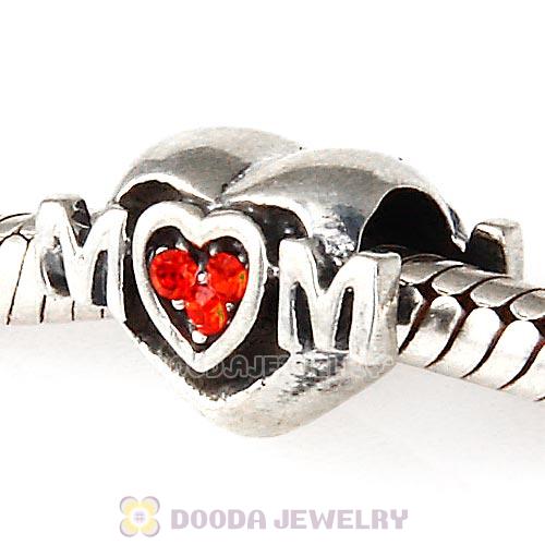 Sterling Silver European MOM Heart Bead with Hyacinth Austrian Crystal