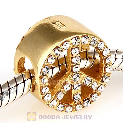 Gold Plated Sterling Silver Peace Button Beads with Crystal Austrian Crystal