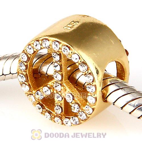 Gold Plated Sterling Silver Peace Button Beads with Crystal Austrian Crystal