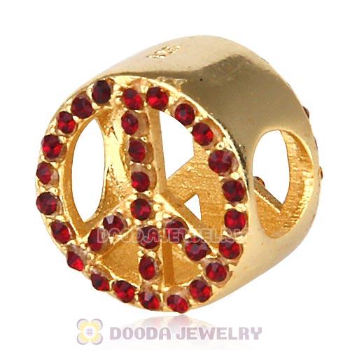 Gold Plated Sterling Silver Peace Button Beads with Siam Austrian Crystal