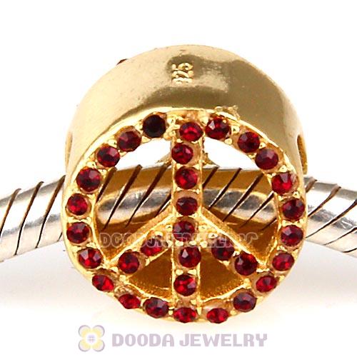 Gold Plated Sterling Silver Peace Button Beads with Siam Austrian Crystal