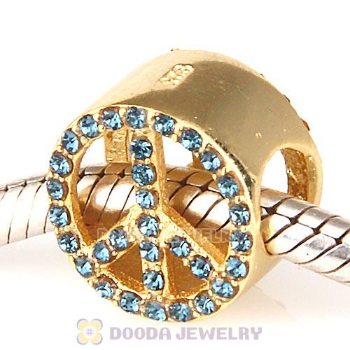 Gold Plated Sterling Silver Peace Button Beads with Montana Austrian Crystal