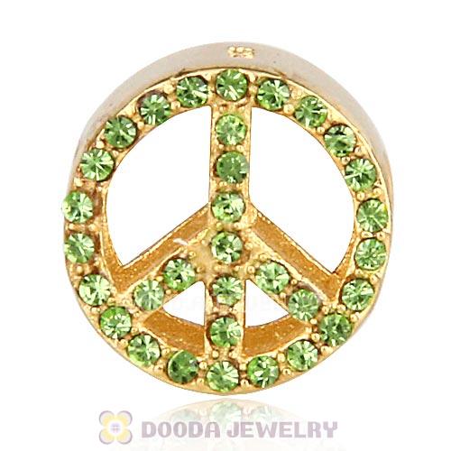 Gold Plated Sterling Silver Peace Button Beads with Peridot Austrian Crystal
