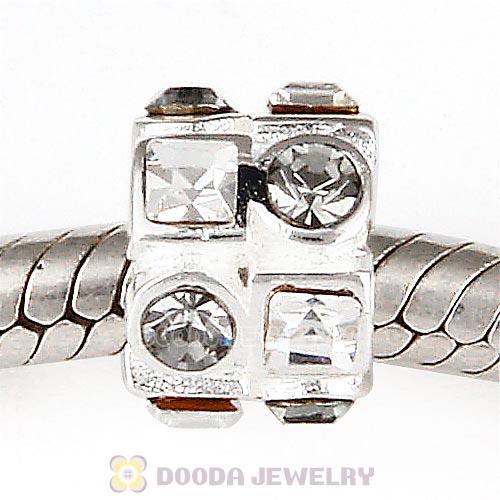 Sterling Silver Beads with Circle Black Diamond Square Clear Austrian Crystal