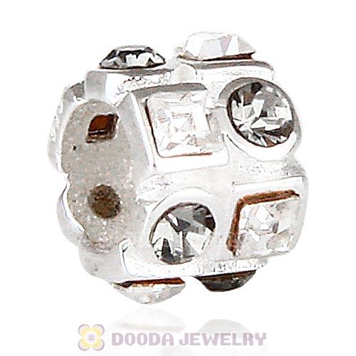 Sterling Silver Beads with Circle Black Diamond Square Clear Austrian Crystal