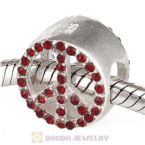 Sterling Silver Peace Button Beads with Siam Austrian Crystal