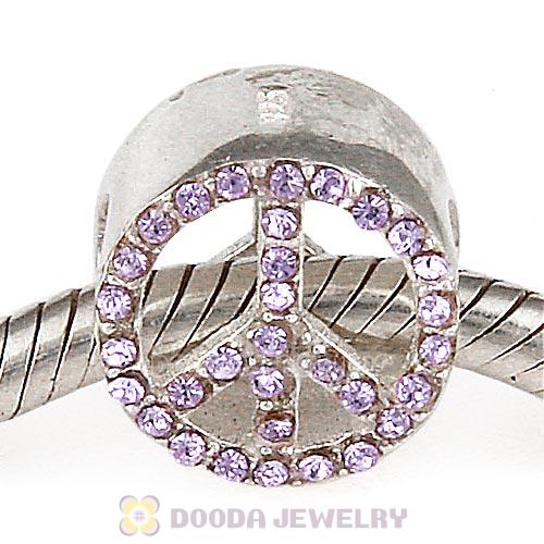 Sterling Silver Peace Button Beads with Violet Austrian Crystal