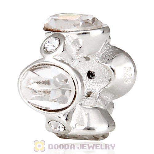European Sterling Silver Oval Beads with Crystal Austrian Crystal