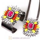 Multi Color Resin Crystal Pendant Necklace and Bangle Set Wholesale