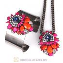 Multi Color Resin Crystal Pendant Necklace and Bangle Set Wholesale