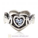 Sterling Silver European MOM Heart Bead with Light Sapphire Austrian Crystal