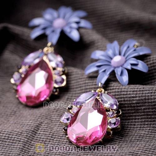 Fashion Alloy Resin Crystal Flower Teardrop Stud Earrings