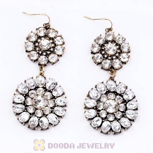Fashion Clear Crystal Round Flower Drop Earrings