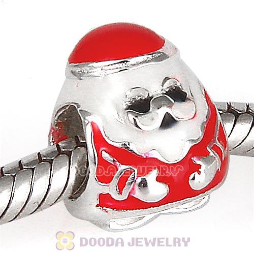 Sterling Silver Red Enamel Jolly Santa Beads European Style