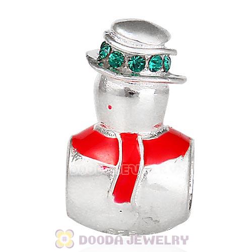 Sterling Silver Enamel Magical Snowman Beads with Austrian Crystal
