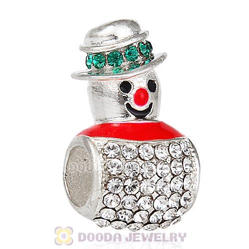 Sterling Silver Enamel Magical Snowman Beads with Austrian Crystal