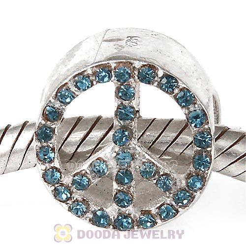Sterling Silver Peace Button Beads with Montana Austrian Crystal