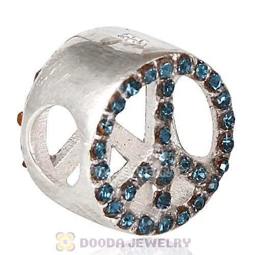 Sterling Silver Peace Button Beads with Montana Austrian Crystal