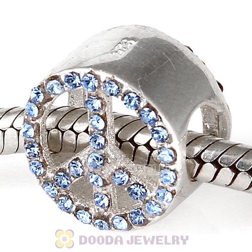 Sterling Silver Peace Button Beads with Light Sapphire Austrian Crystal
