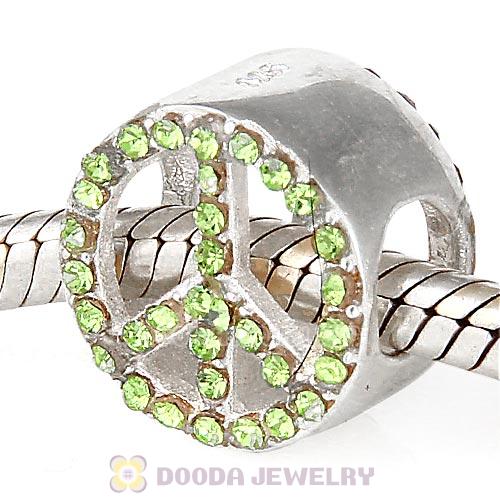 Sterling Silver Peace Button Beads with Peridot Austrian Crystal