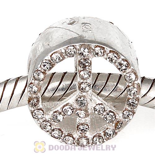 Sterling Silver Peace Button Beads with Black Diamond Austrian Crystal