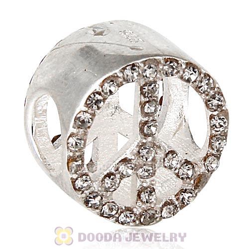 Sterling Silver Peace Button Beads with Black Diamond Austrian Crystal