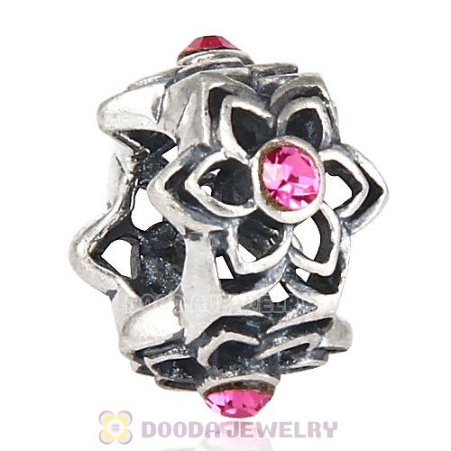 European Sterling Silver Dahlia Charm Beads with Rose Austrian Crystal