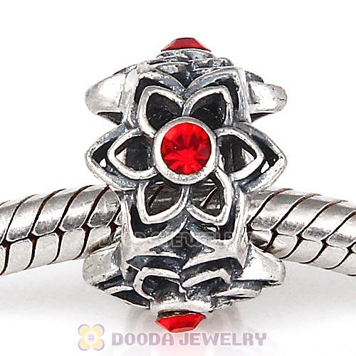 European Sterling Silver Dahlia Charm Beads with Light Siam Austrian Crystal