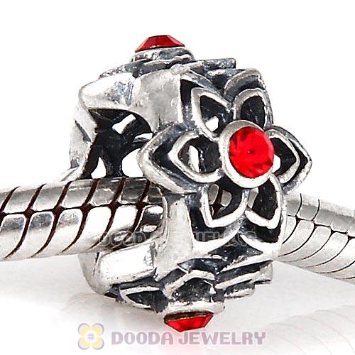 European Sterling Silver Dahlia Charm Beads with Light Siam Austrian Crystal