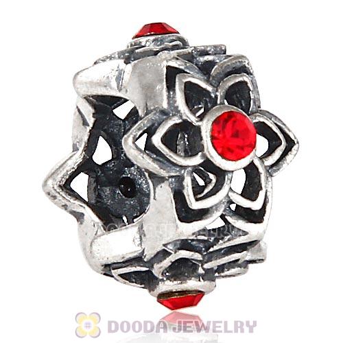 European Sterling Silver Dahlia Charm Beads with Light Siam Austrian Crystal