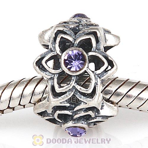 European Sterling Silver Dahlia Charm Beads with Tanzanite Austrian Crystal