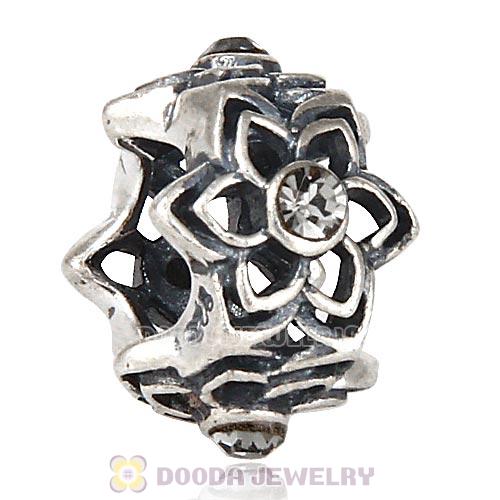 European Sterling Silver Dahlia Charm Beads with Black Diamond Austrian Crystal