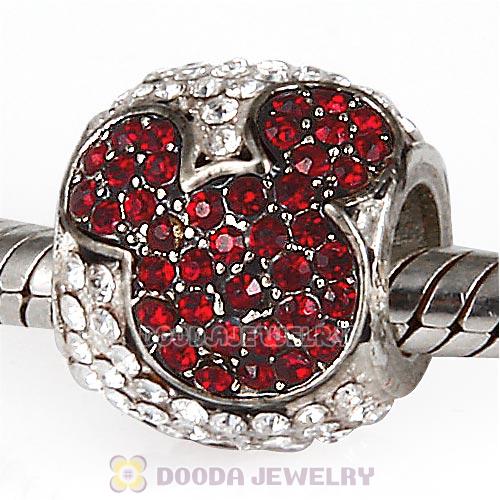 Sterling Silver Jeweled Mickey Charms with Siam and Clear Austrian Crystal