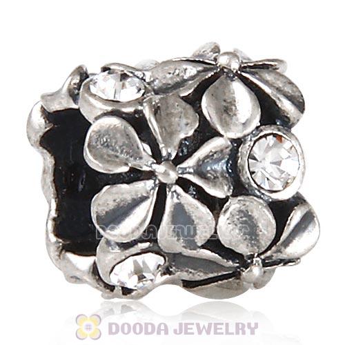 Sterling Silver Buttercup Flower European Beads with Clear Austrian Crystal