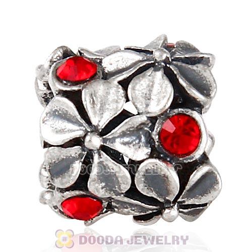 Sterling Silver Buttercup Flower European Beads with Light Siam Austrian Crystal