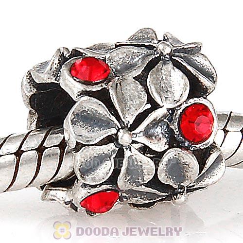 Sterling Silver Buttercup Flower European Beads with Light Siam Austrian Crystal